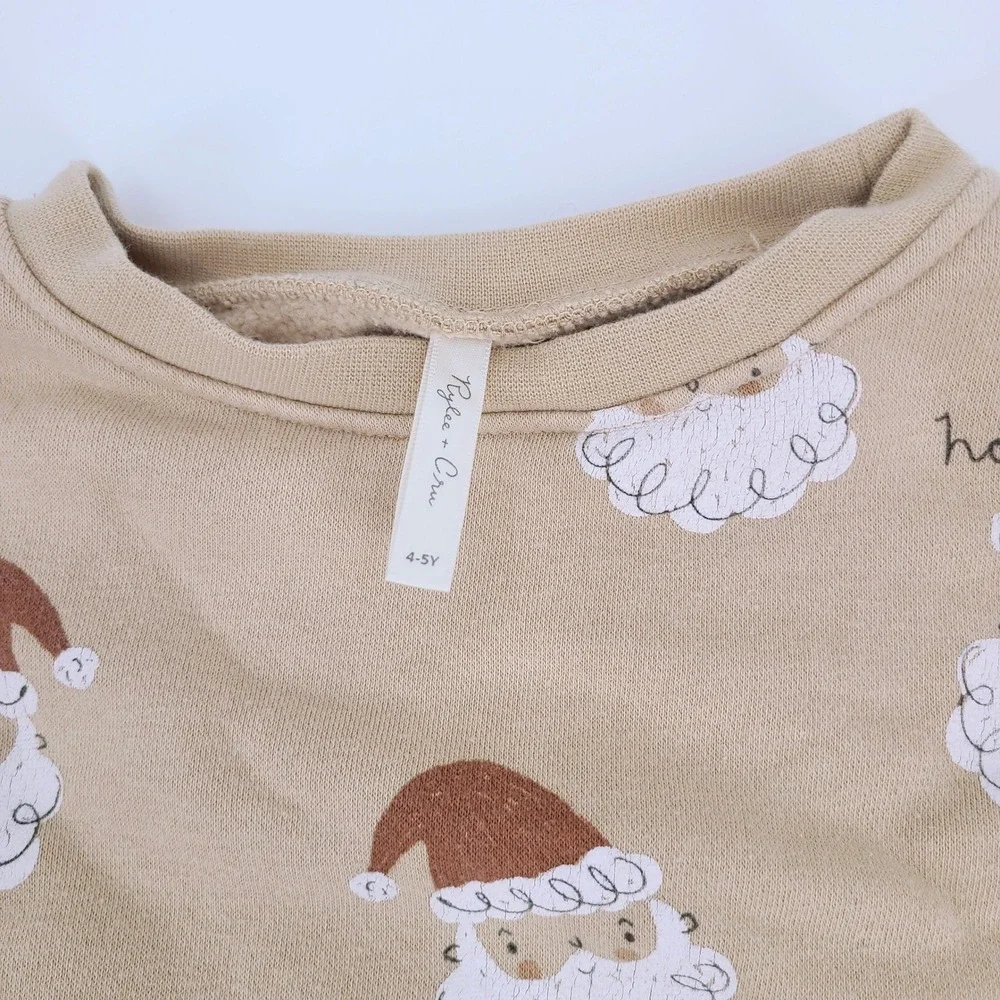 Rylee + Cru Santa Ho Ho Ho‎ Sweatshirt Sand Neutral Holiday Christmas 4-5Y